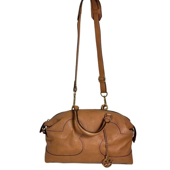 Tory Burch AMALIE Camel Satchel Shoulder Bag Pebbled Leather Beige Dust Bag - Picture 4 of 16